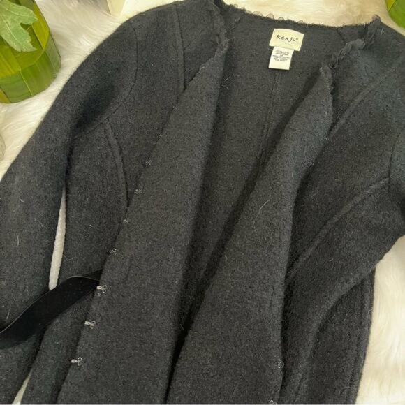 NEW ANTHRO x Kenji Wool Tulle Eyelet Velvet Tie Belted Tailored Jacket Black… - Picture 11 of 16